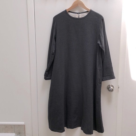 Muji - grey long-sleeved dress - heavy cotton - M - Picture 1 of 6